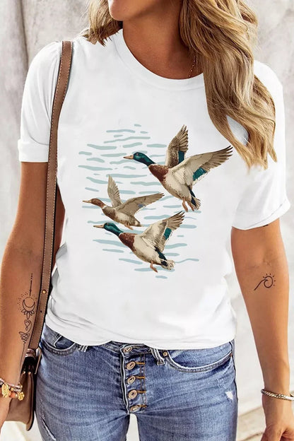Full Size Western Mallard Lake Graphic Casual T‑Shirt Plus Size - T-Shirts
