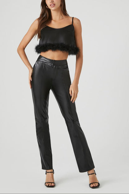 Fur-Trim Cropped Cami