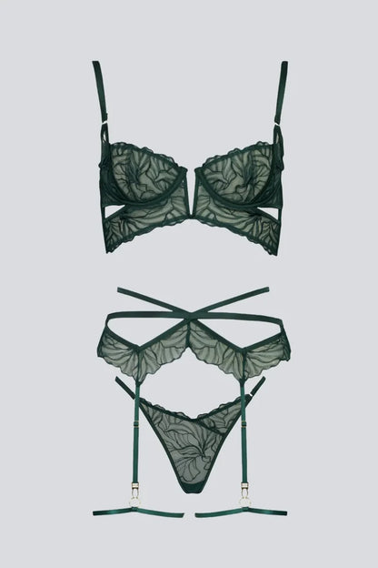Gaia Lingerie Set – Bra, G-String & Suspender Belt