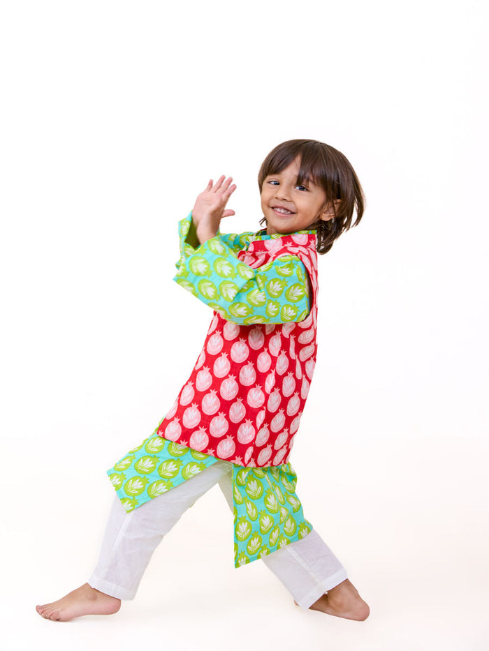 boys green cotton festive kurta set with jacket - Pinklay