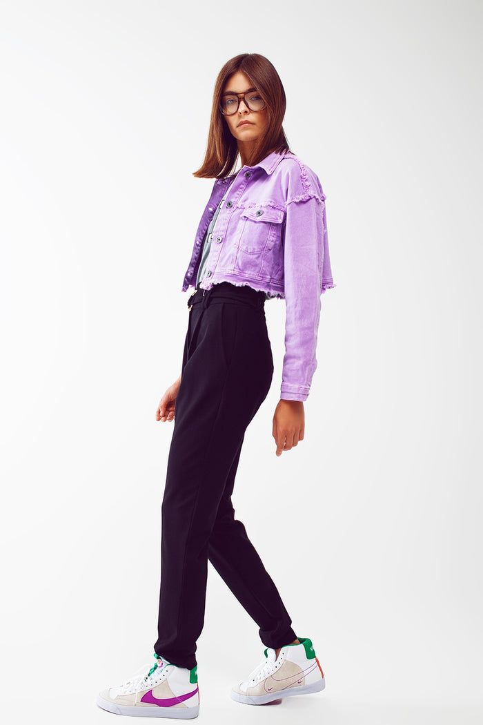 Gekürzte Trucker Jacke aus Jeansstoff in purple