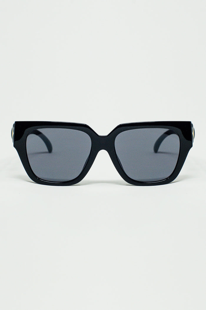 geometric thick black sunglasses with black lens