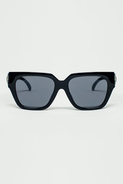 geometric thick black sunglasses with black lens