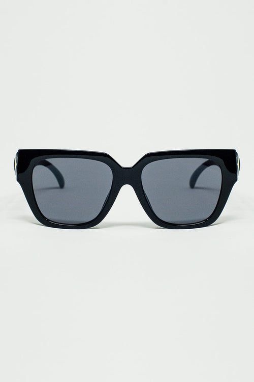 geometric thick black sunglasses with black lens