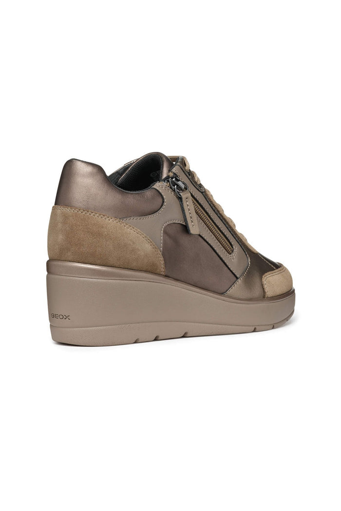 Geox D36RAC Ilde Dark Taupe Metallic Wedge Trainer - Dotique