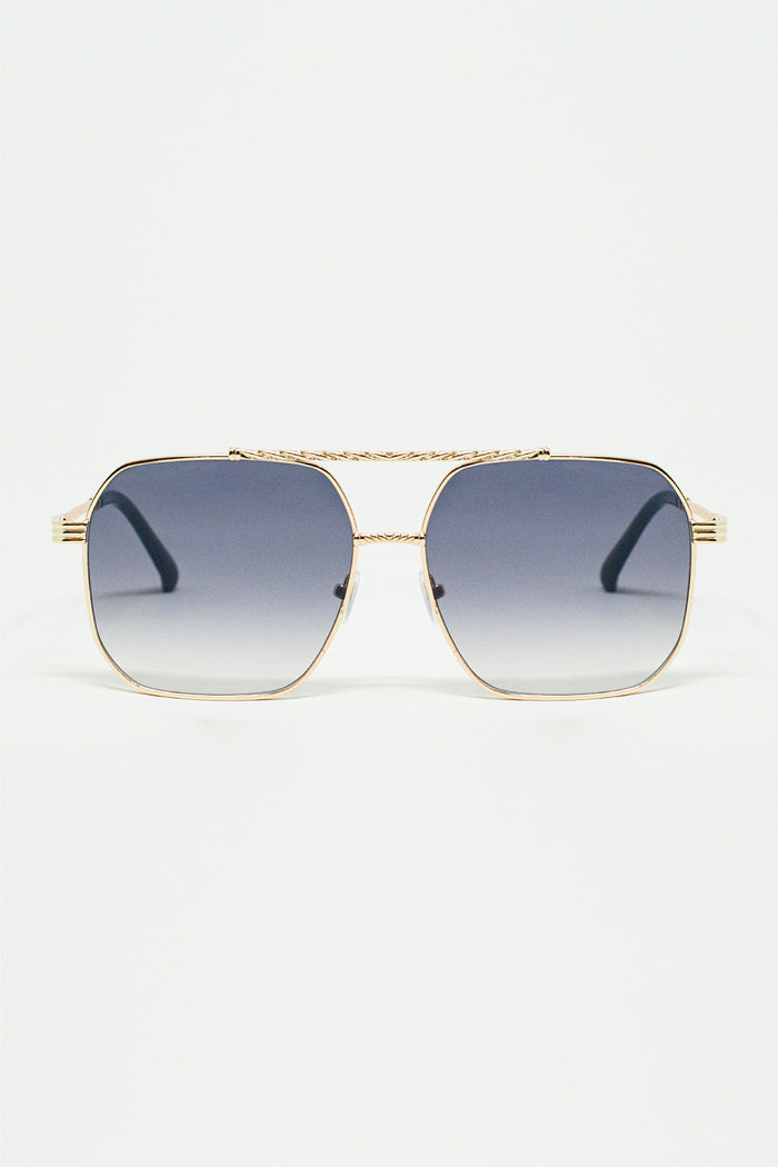 gold square frame sunglasses in ombre blue