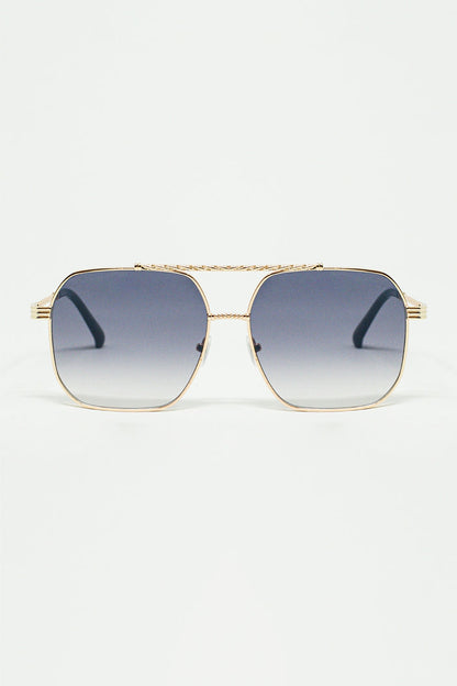 gold square frame sunglasses in ombre blue