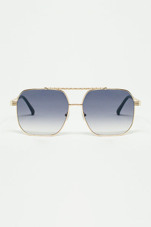 gold square frame sunglasses in ombre blue
