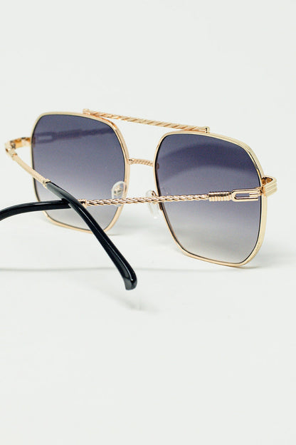 gold square frame sunglasses in ombre blue