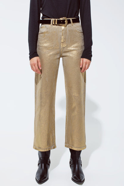 Gold straight leg jeans with metallic glow - Coloured Jeans