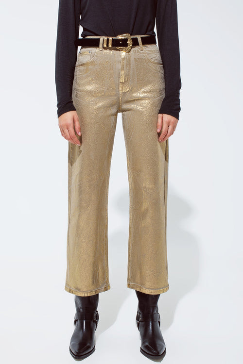 Gold straight leg jeans with metallic glow - Coloured Jeans