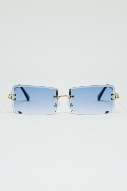 Gold Thin Rimless Square Sunglasses with Purple Lenses
