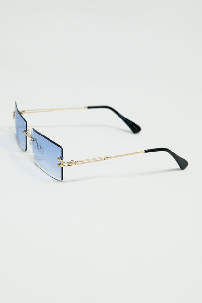 Gold Thin Rimless Square Sunglasses with Purple Lenses