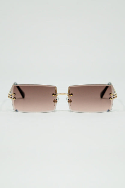 Gold Thin Rimless Square Sunglasses with Soft Brown Gradient Lenses