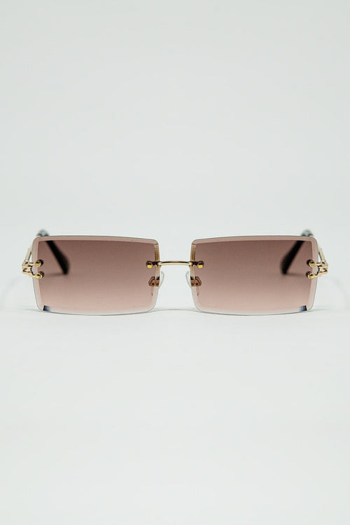 Gold Thin Rimless Square Sunglasses with Soft Brown Gradient Lenses
