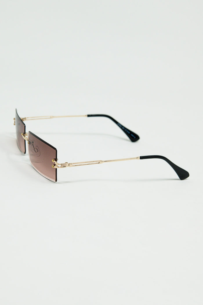 Gold Thin Rimless Square Sunglasses with Soft Brown Gradient Lenses