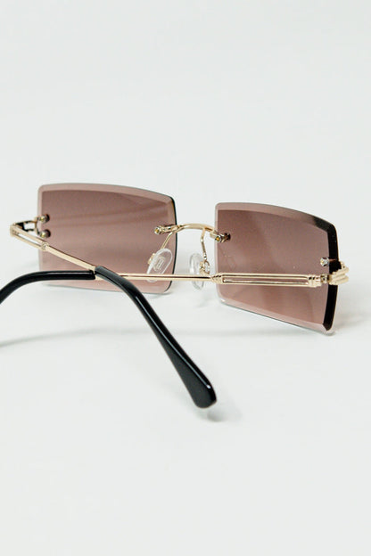 Gold Thin Rimless Square Sunglasses with Soft Brown Gradient Lenses