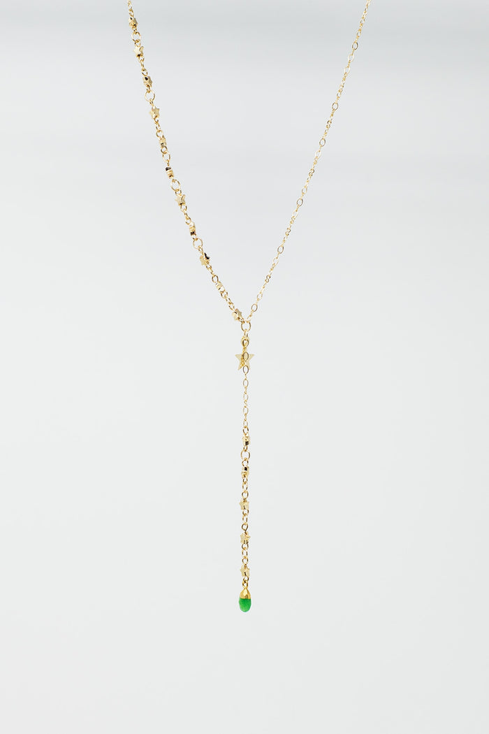 Golden Necklace with Star Charm and Green Bead