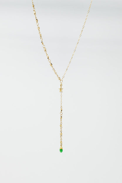 Golden Necklace with Star Charm and Green Bead