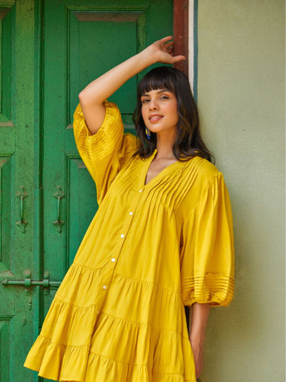 Golden Sands Cotton Midi Dress