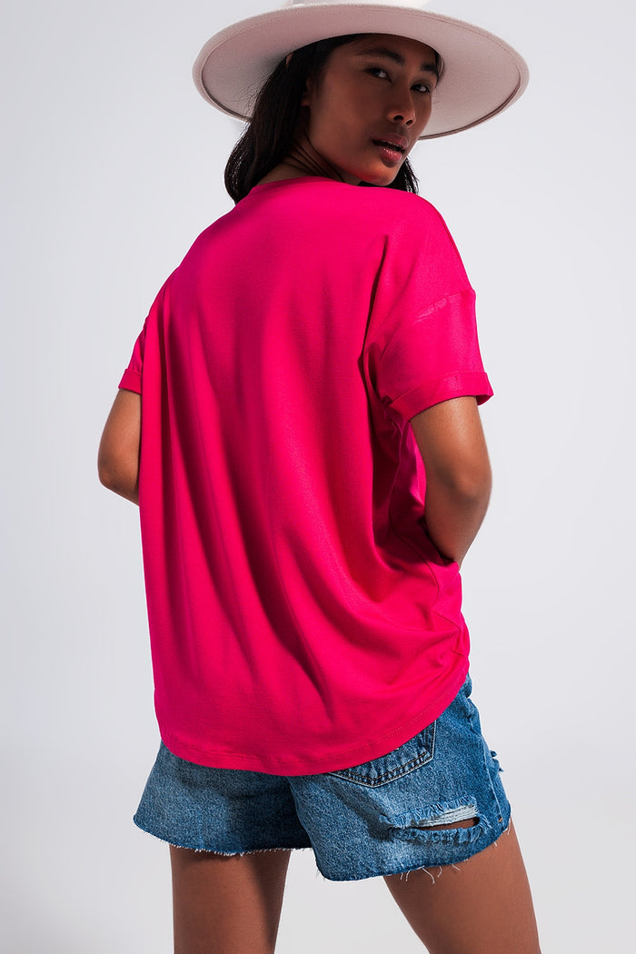 Good Vibes slogan tee in fuchsia - top