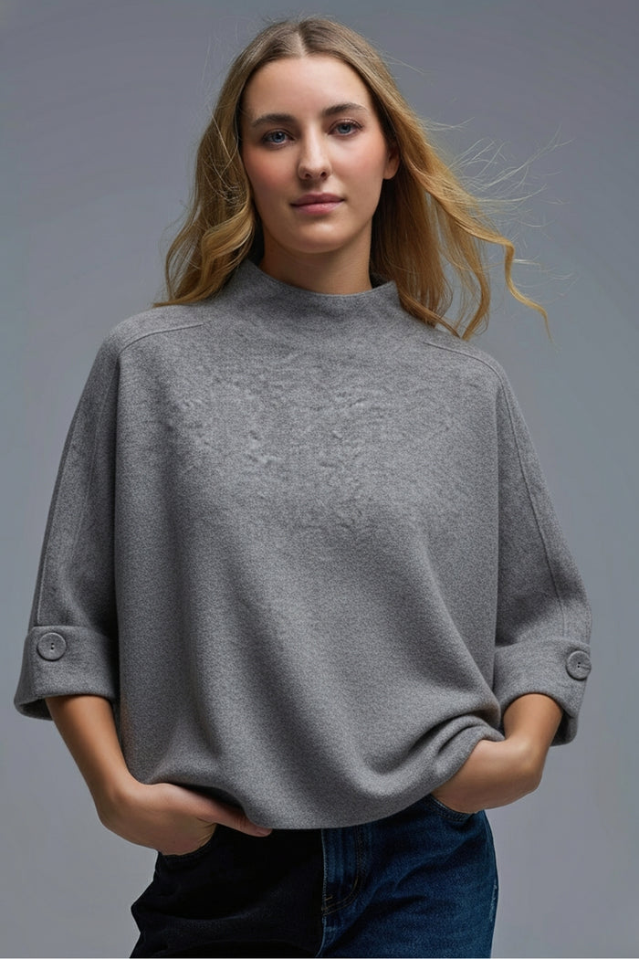 Gray Knitted Sweater with Button Details