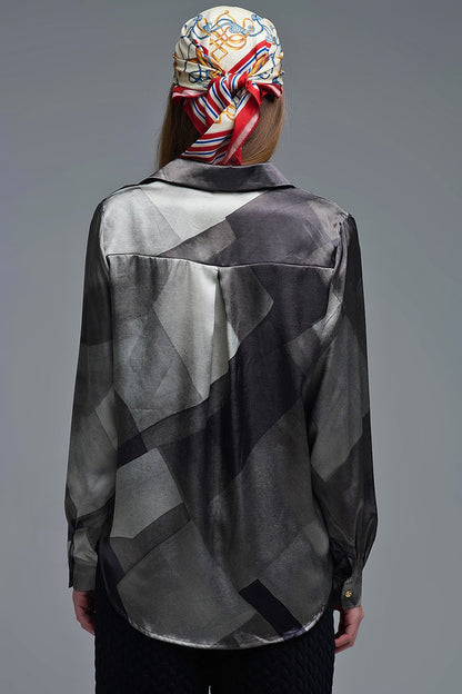 gray satin shirt with geometric print - Shirts
