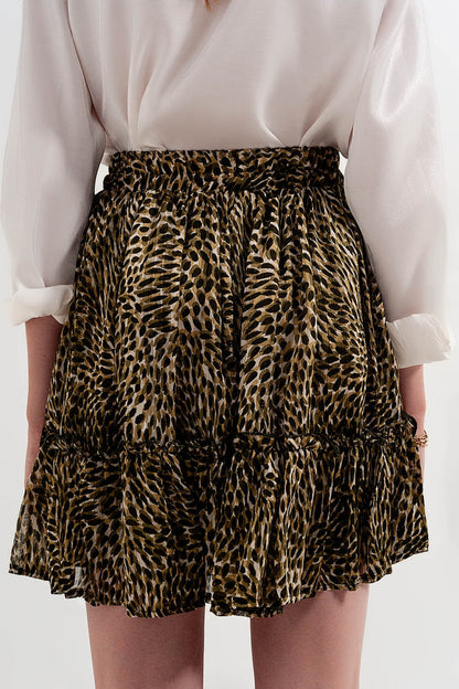 Green chiffon mini skirt with elastic waistband and shiny fabric