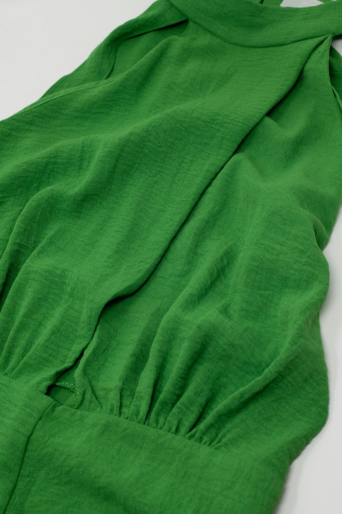 Green Jumpsuit With Crossed Halter Neckline - One-piece