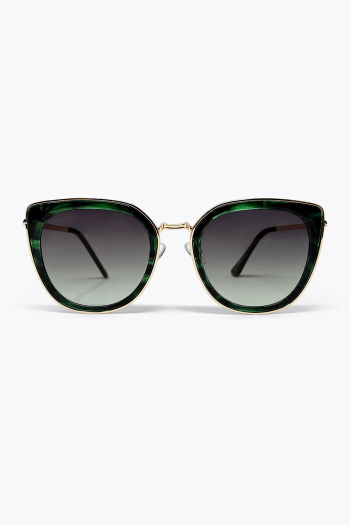 Green Marble Effect Gradient Lens Metal Frame Sunglasses