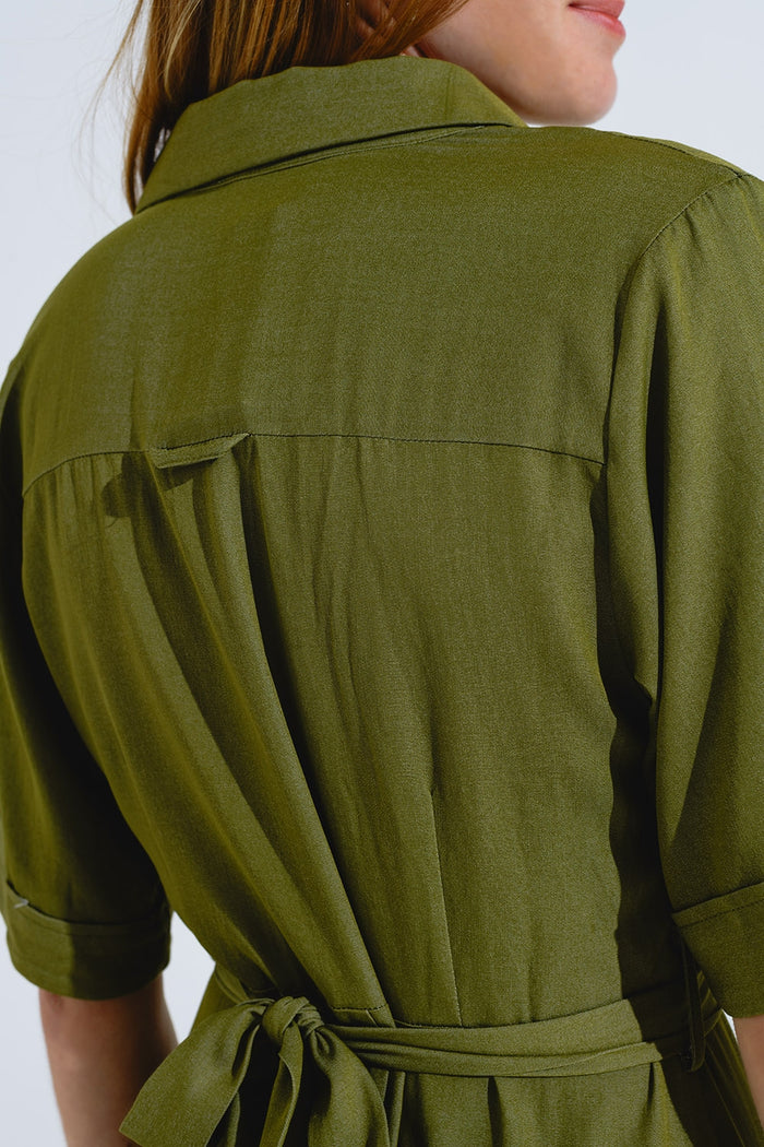 Green Maxi Shirt Dress With Polo Collar - dress