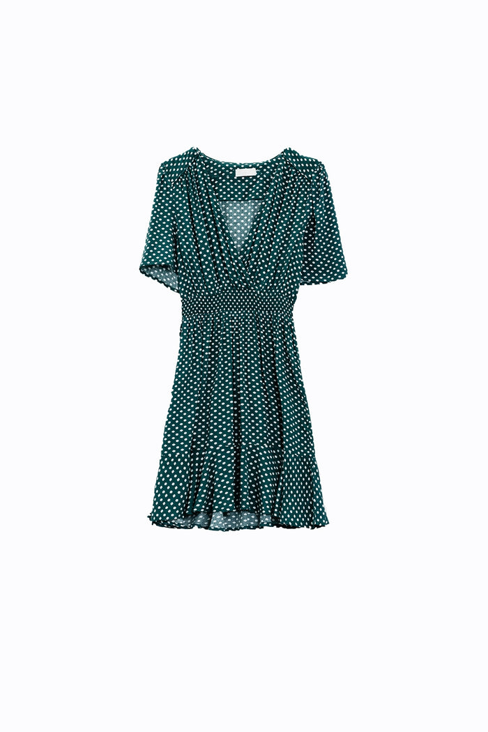 Green Mini Dress With Wrap Front Cinched Waist And Floral Print - dress