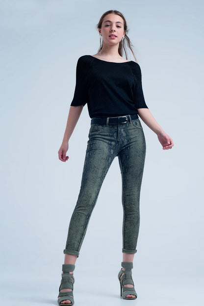 Green skinny reversible jeans with snake print - Coloured Jeans