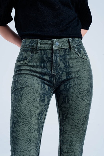 Green skinny reversible jeans with snake print - Coloured Jeans