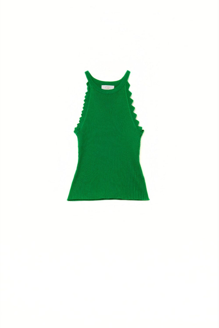 Green Tank Top with Ribbed Underarm Detail