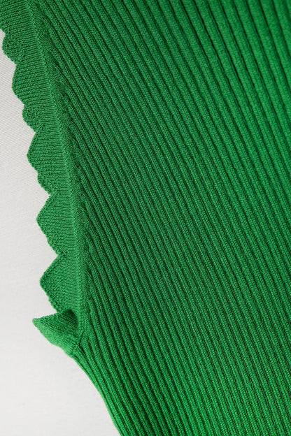 Green Tank Top with Ribbed Underarm Detail