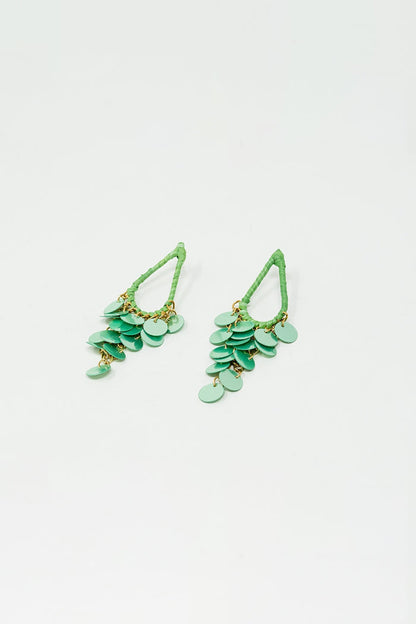 Green Waterdrop Earrings With Cascading Sequins