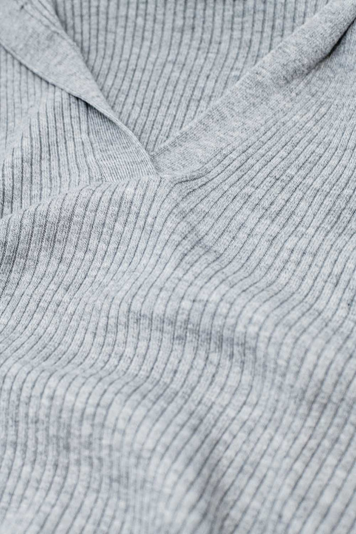 Grey Collared Rib sweater With Long Sleeves