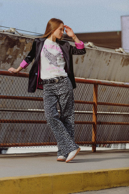 Grey Leopard Print pants - trousers, Coloured Jeans