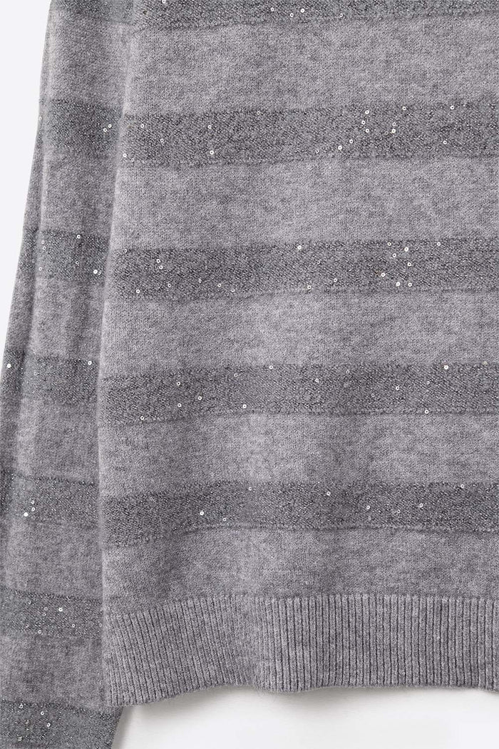 grey Striped Knit Sweater with Sequin Detail