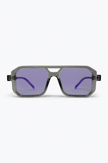 Grey Transparent Frame Purple Tinted Oversize Geometric Sunglasses
