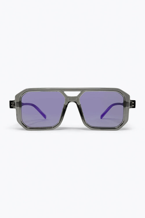Grey Transparent Frame Purple Tinted Oversize Geometric Sunglasses