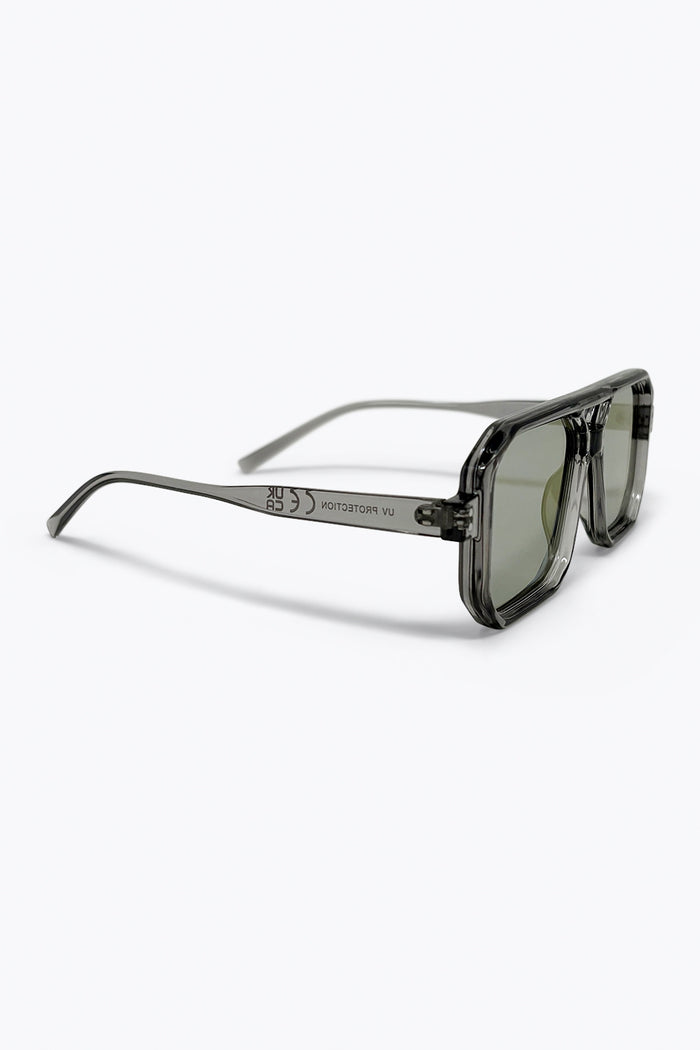 Grey Transparent Frame Purple Tinted Oversize Geometric Sunglasses