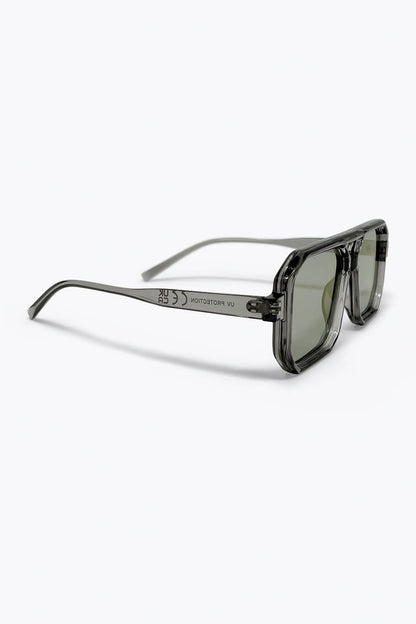 Grey Transparent Frame Purple Tinted Oversize Geometric Sunglasses