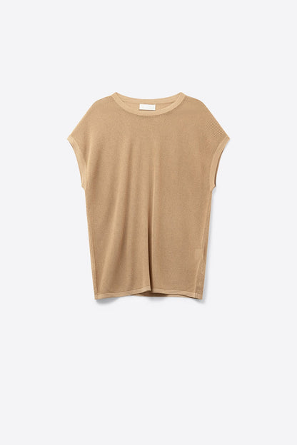 grid knit sweater in camel color