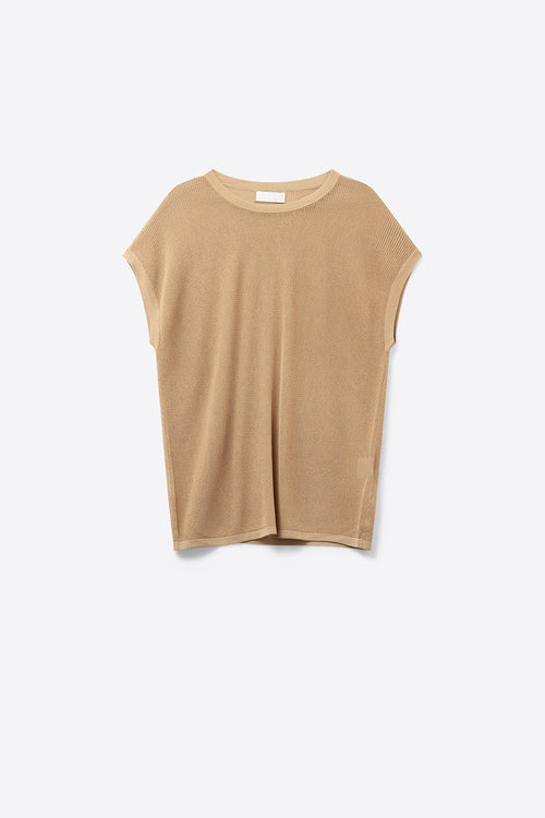 grid knit sweater in camel color