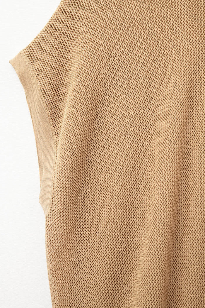 grid knit sweater in camel color
