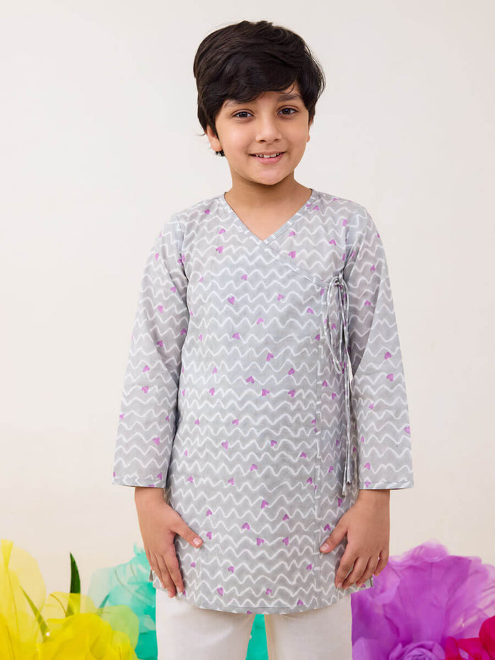 Grove Grey Organic Cotton Angrakha Kurta Set