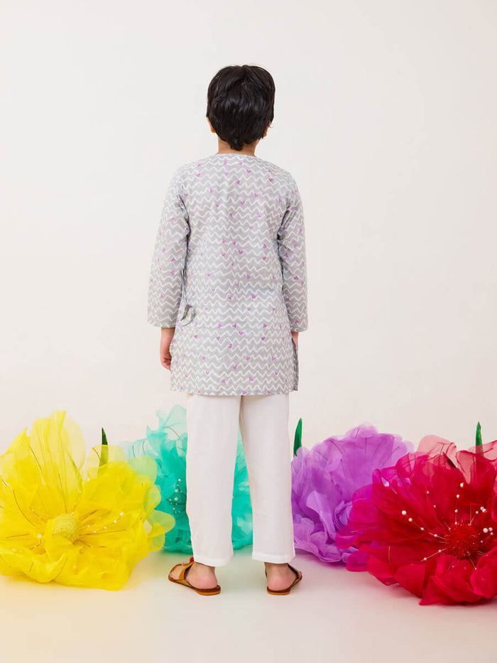 Grove Grey Organic Cotton Angrakha Kurta Set