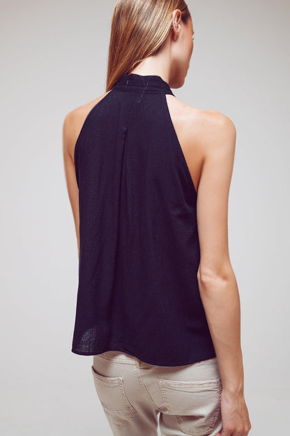 Halter Top With Tie Neck in Black - Shirts, top